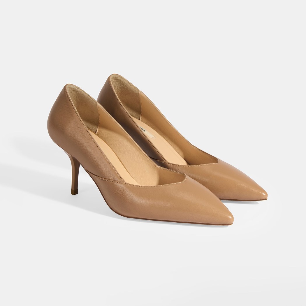 Kadın Bej Deri Topuklu Klasik Ayakkabı