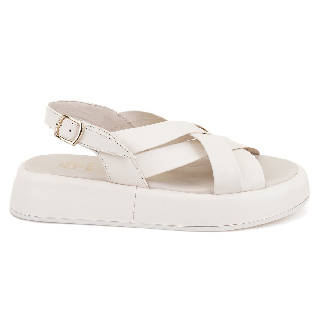 Kadın Bej Dolgu Tabanlı Deri Sandalet