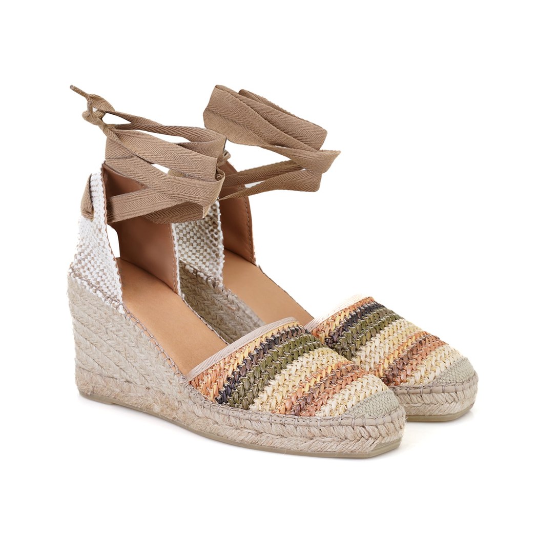 Kadın Bej Dolgu Topuklu Deri Espadril Sandalet