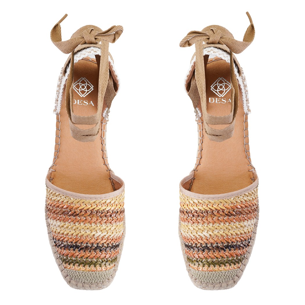 Kadın Bej Dolgu Topuklu Deri Espadril Sandalet