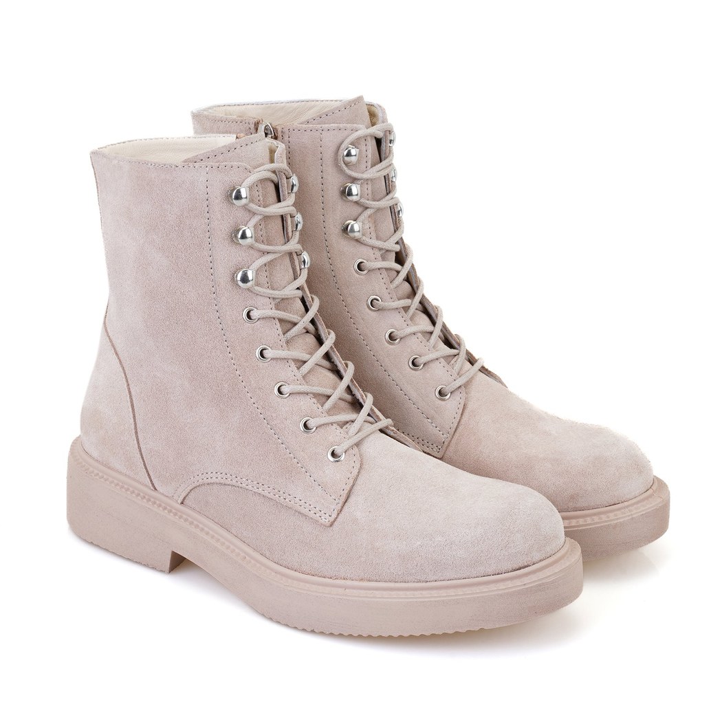 Kadın Bej Fermuarlı Deri Postal Bot