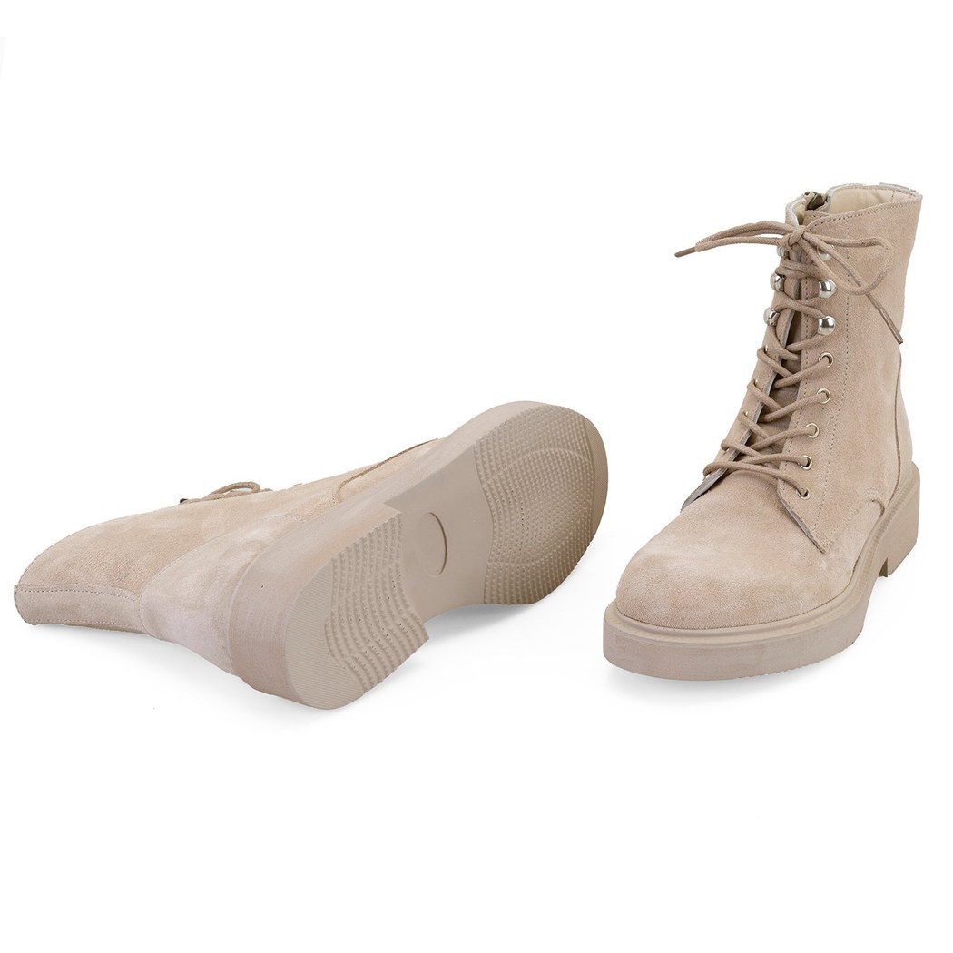 Kadın Bej Fermuarlı Süet Deri Bot