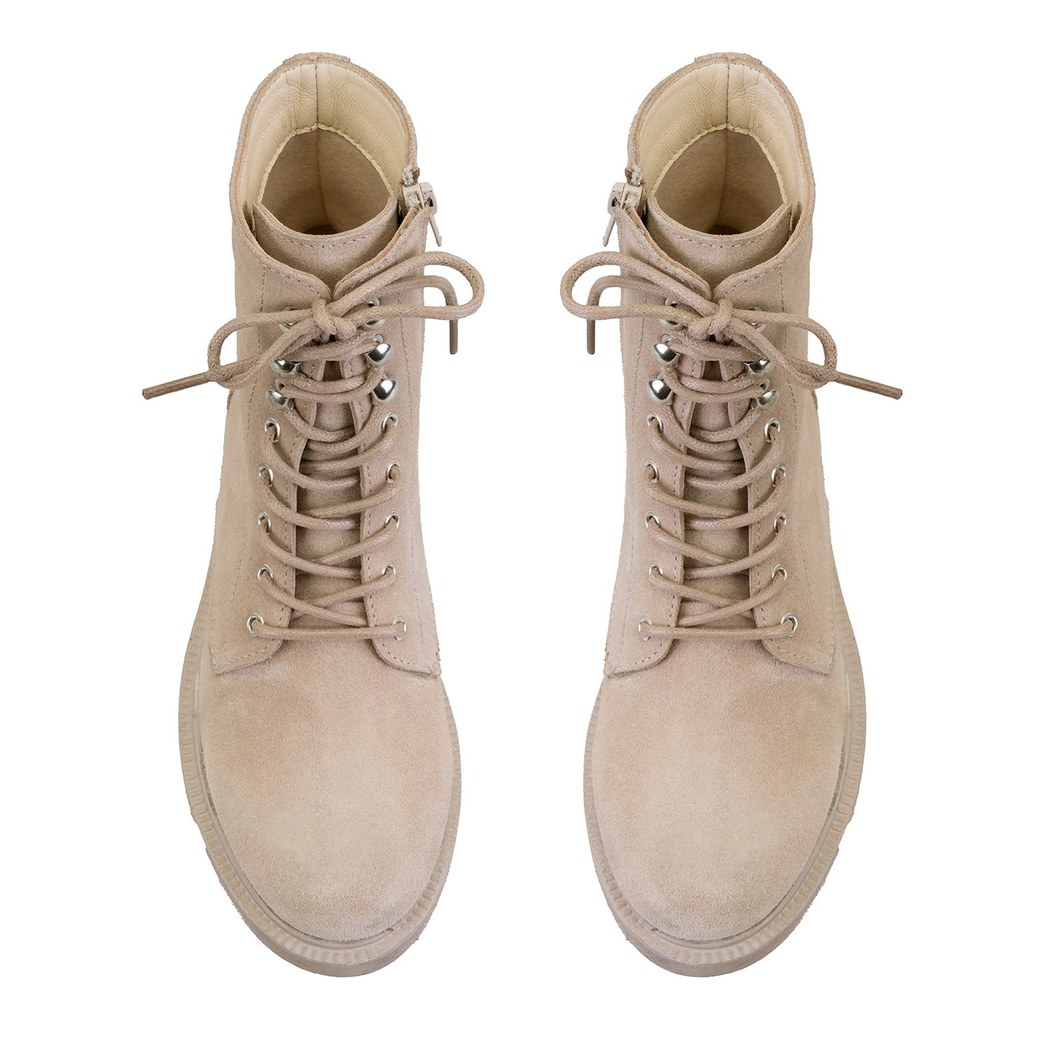 Kadın Bej Fermuarlı Süet Deri Bot