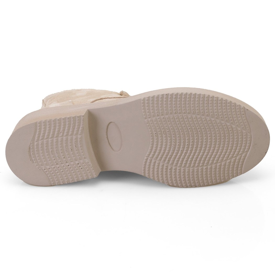 Kadın Bej Fermuarlı Süet Deri Bot