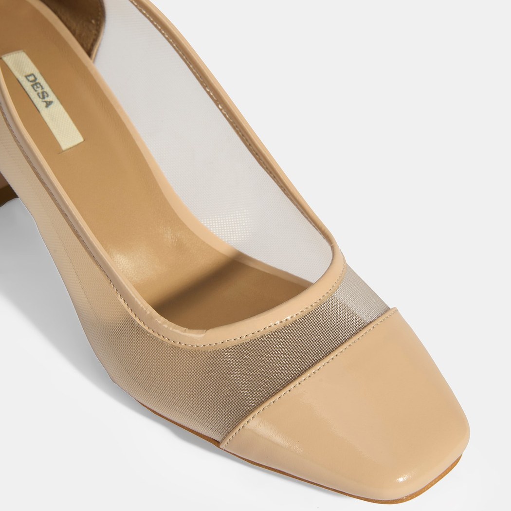 Kadın Bej File Detaylı Topuklu Klasik Ayakkabı