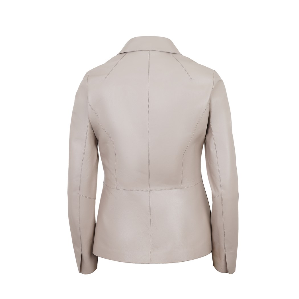 Kadın Bej Gömlek Yakalı Deri Ceket