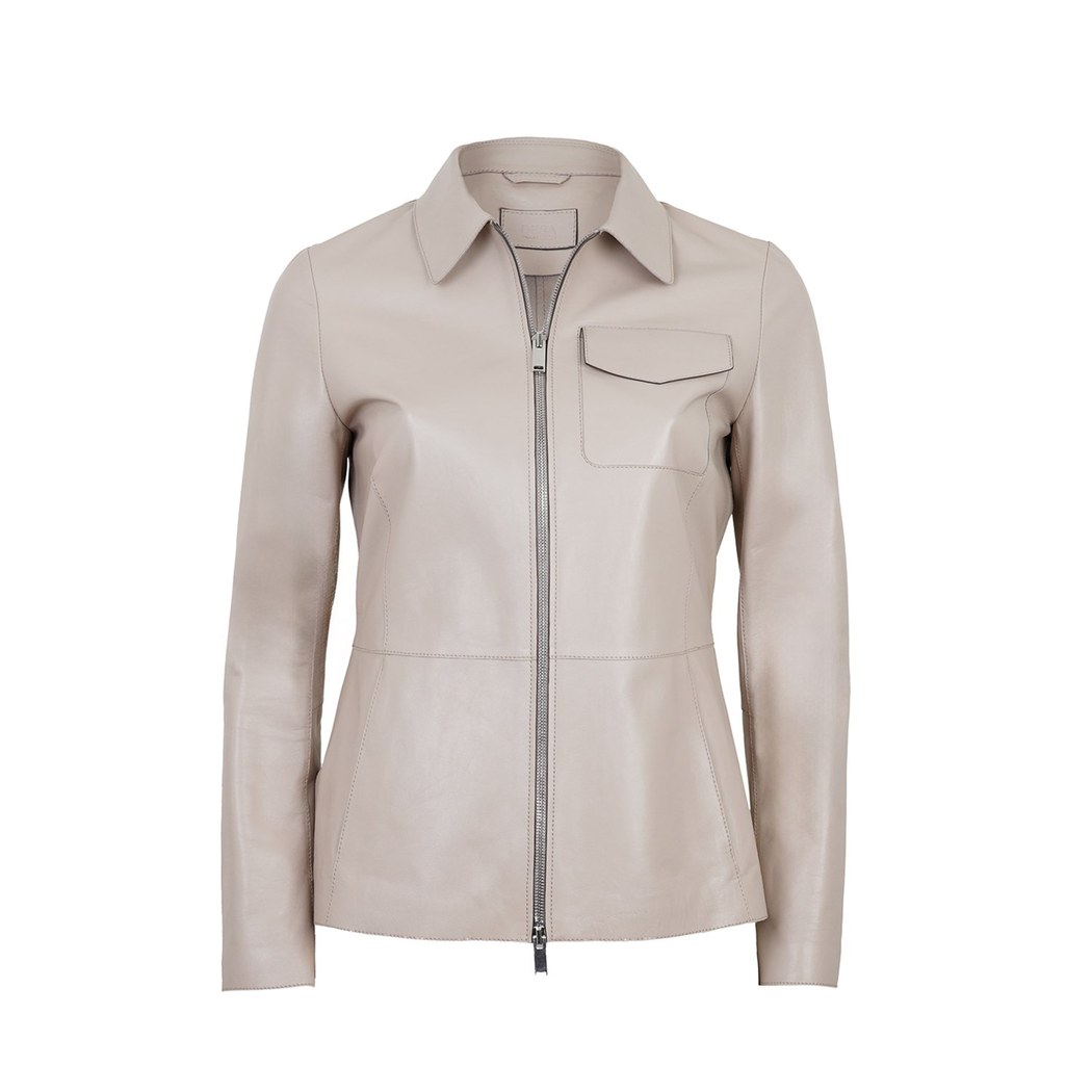 Kadın Bej Gömlek Yakalı Deri Ceket