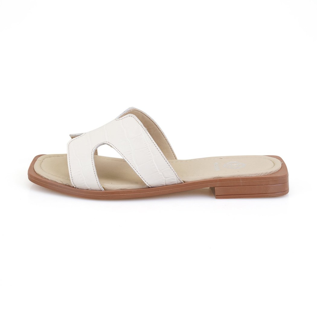 Kadın Bej Kroko Baskılı Deri Terlik