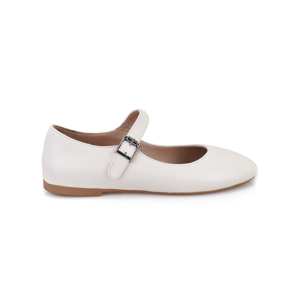 Kadın Bej Mary Jane Deri Babet