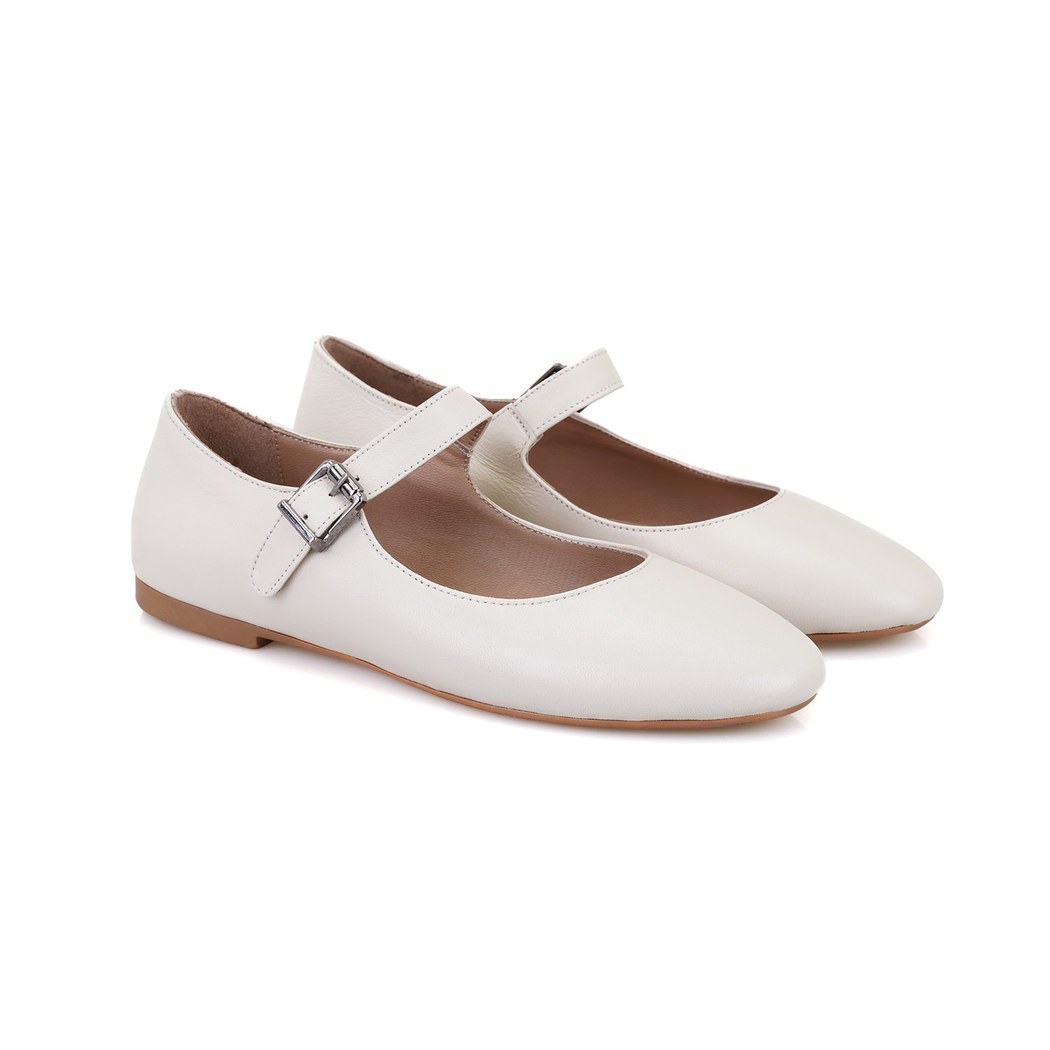 Kadın Bej Mary Jane Deri Babet