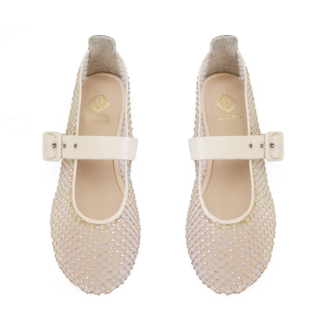 Kadın Bej Parlak Taş Detaylı Babet