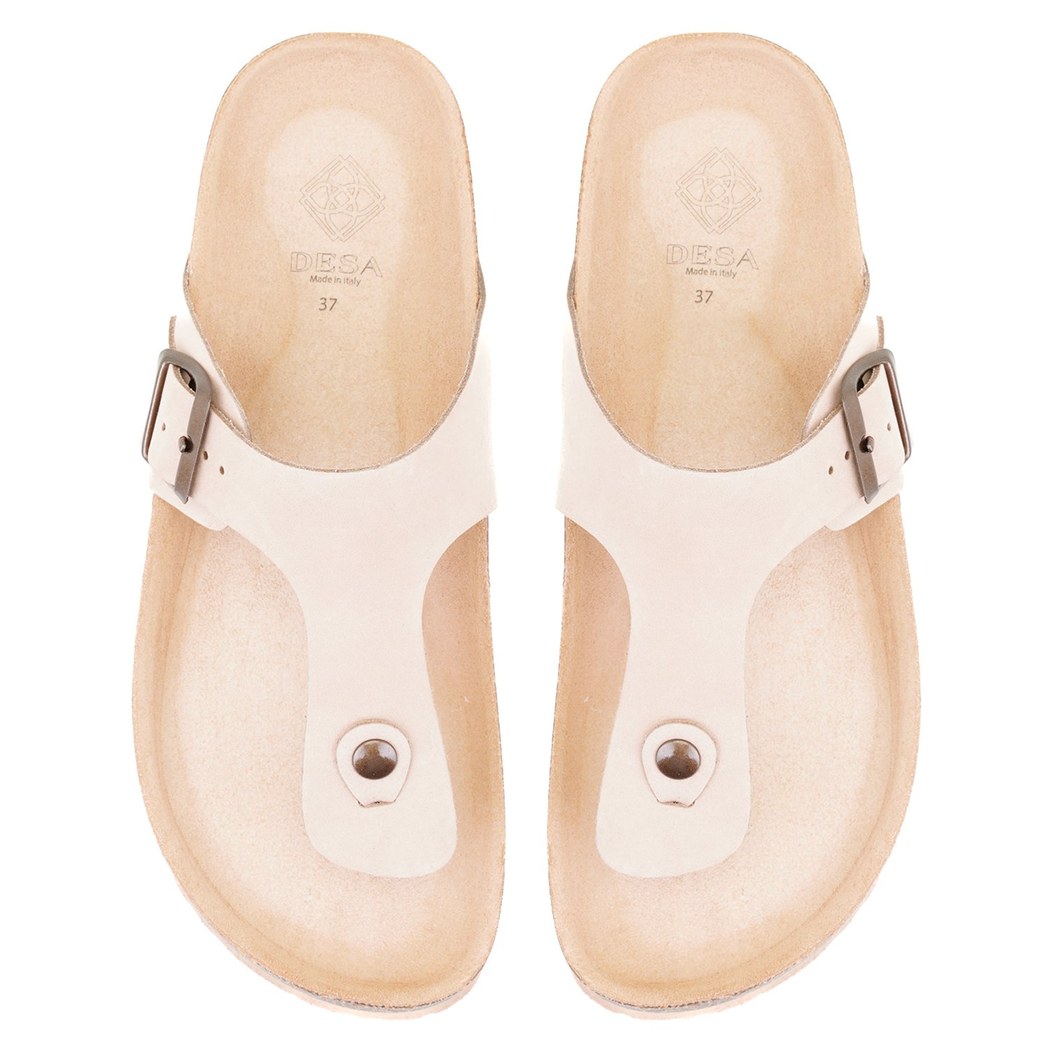 Kadın Bej Parmak Arası Nubuk Deri Terlik