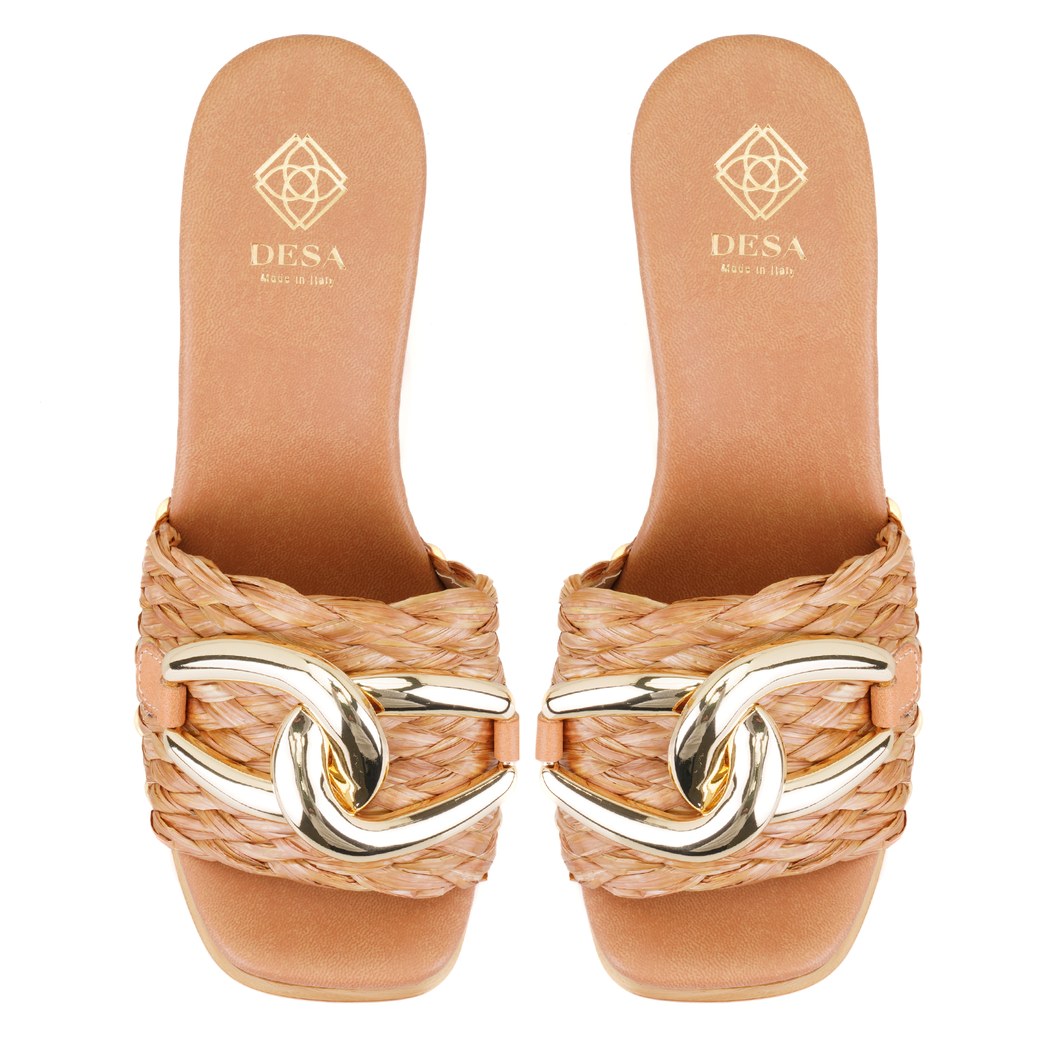 Kadın Bej Platform Topuklu Hasır Terlik