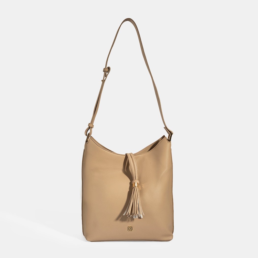 Kadın Bej Püskül Detaylı Omuz Çantası