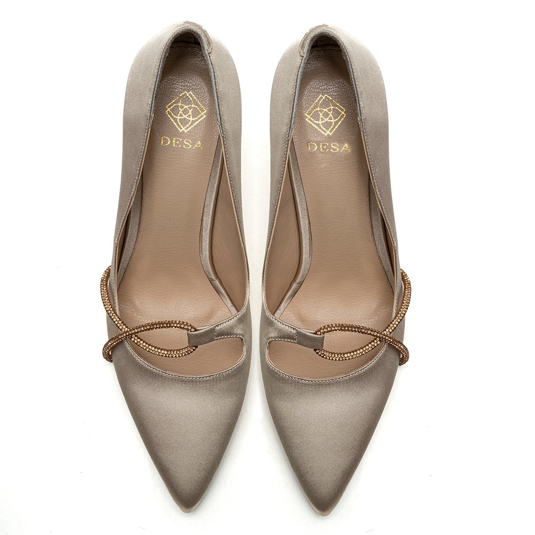 Kadın Bej Saten Taşlı Stiletto