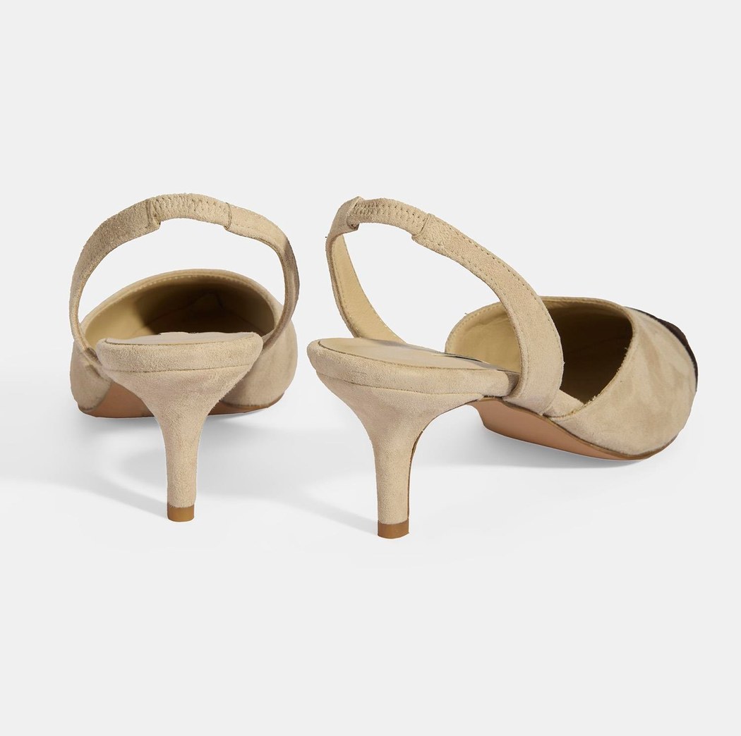 Kadın Bej Slingback Süet Topuklu Ayakkabı 