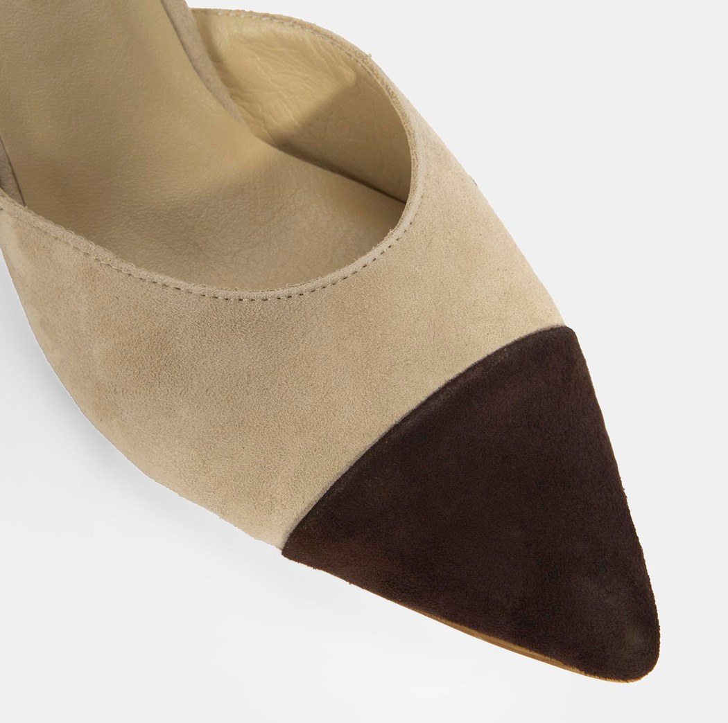 Kadın Bej Slingback Süet Topuklu Ayakkabı 