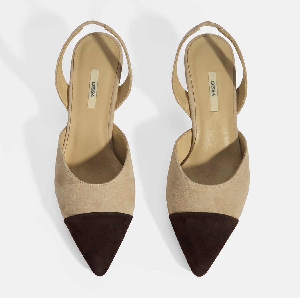 Kadın Bej Slingback Süet Topuklu Ayakkabı 