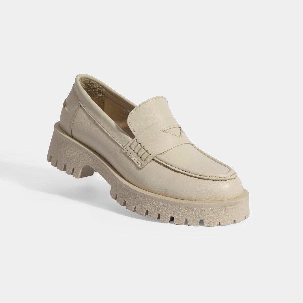 Kadın Bej Slip-On Deri Loafer