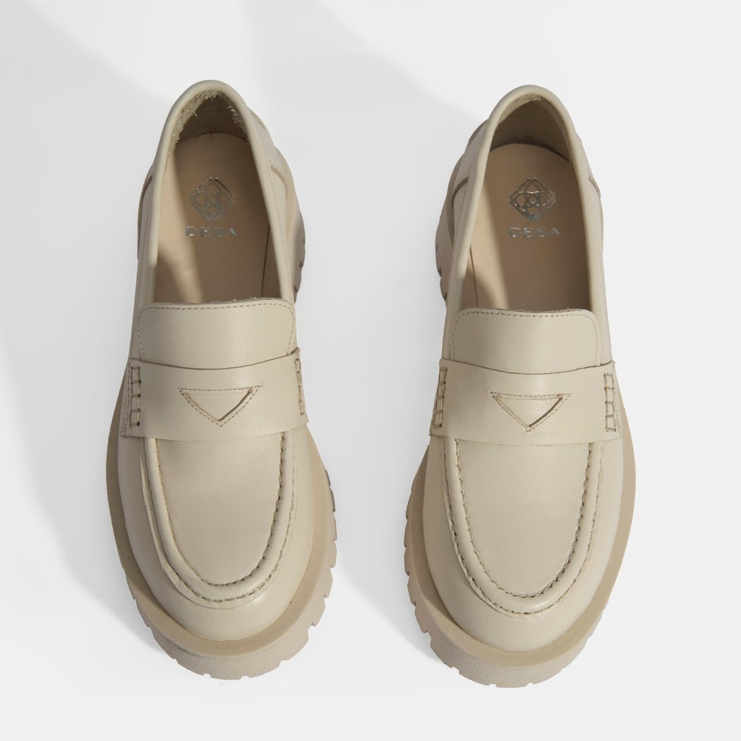 Kadın Bej Slip-On Deri Loafer