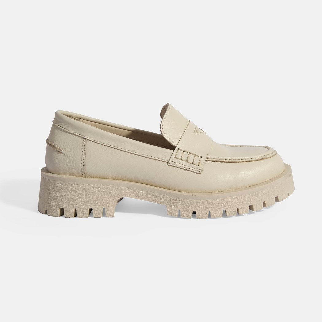 Kadın Bej Slip-On Deri Loafer