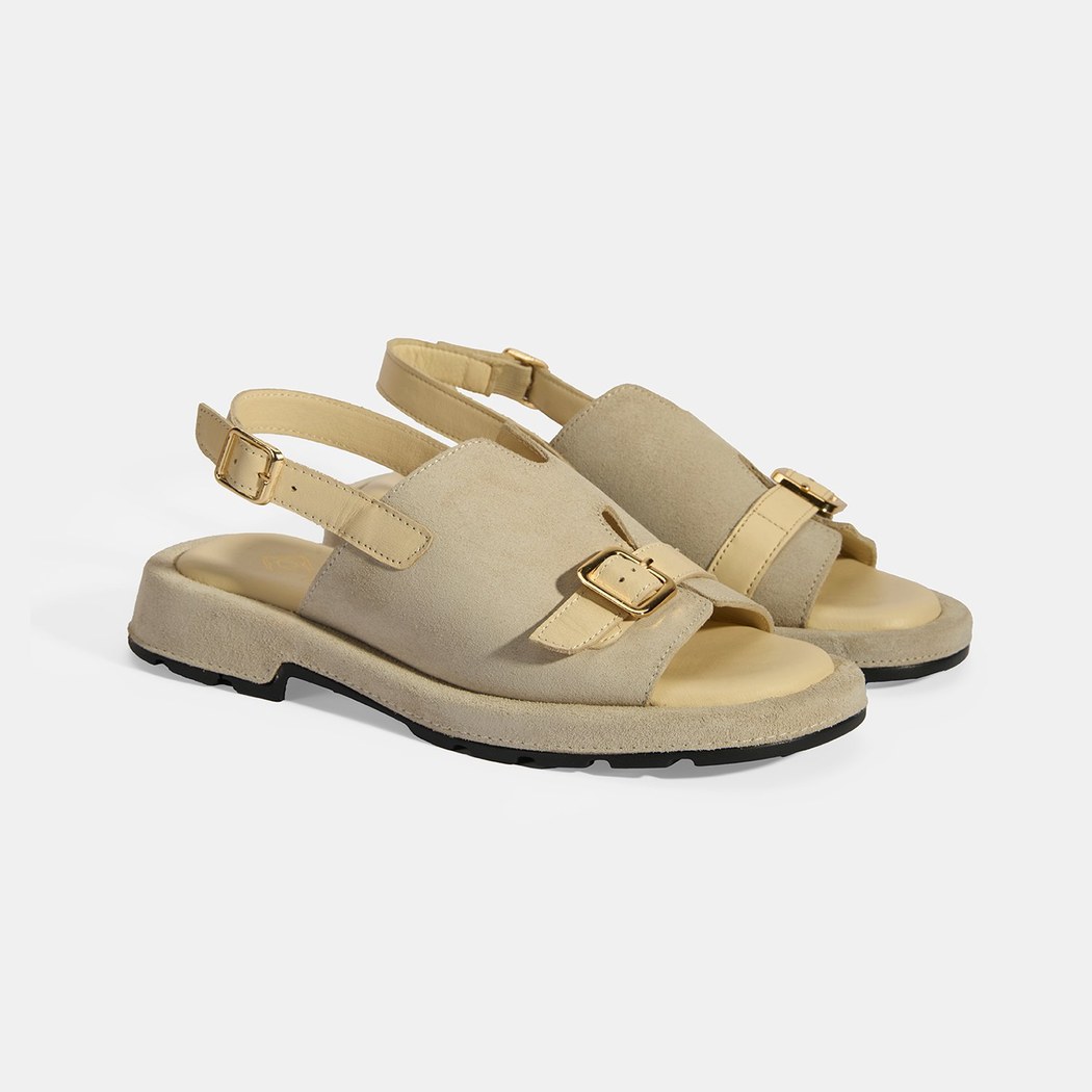 Kadın Bej Süet Tokalı Sandalet