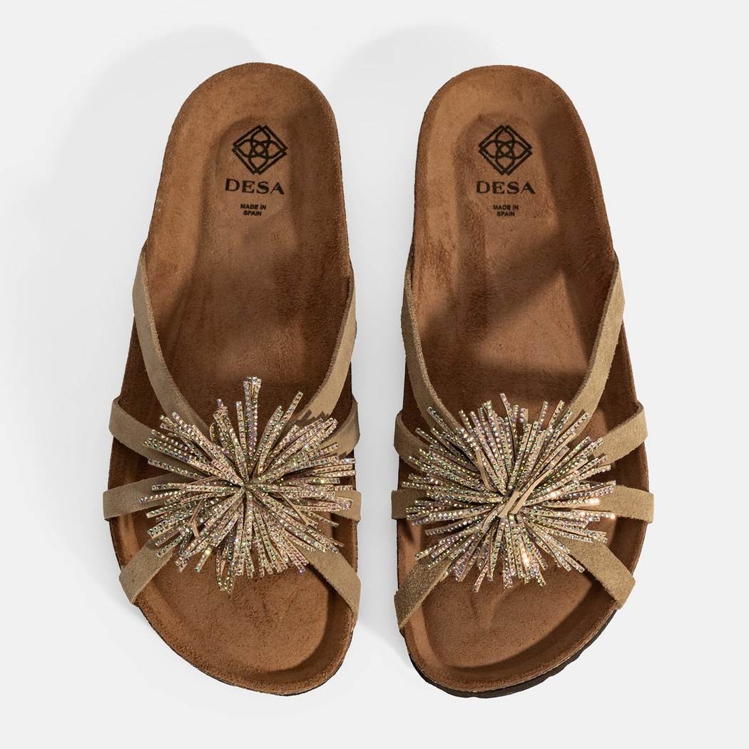 Kadın Bej Taş Detaylı Süet Terlik