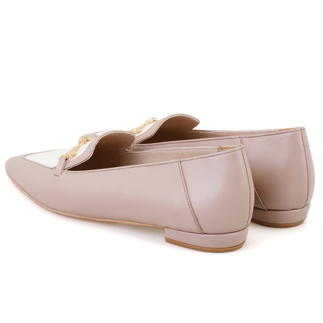 Kadın Bej Toka Aksesuarlı Deri Loafer