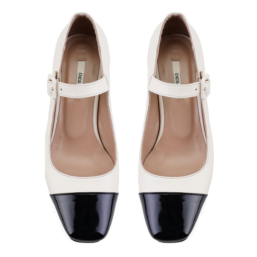 Kadın Bej Topuklu Mary Jane Deri Klasik Ayakkabı