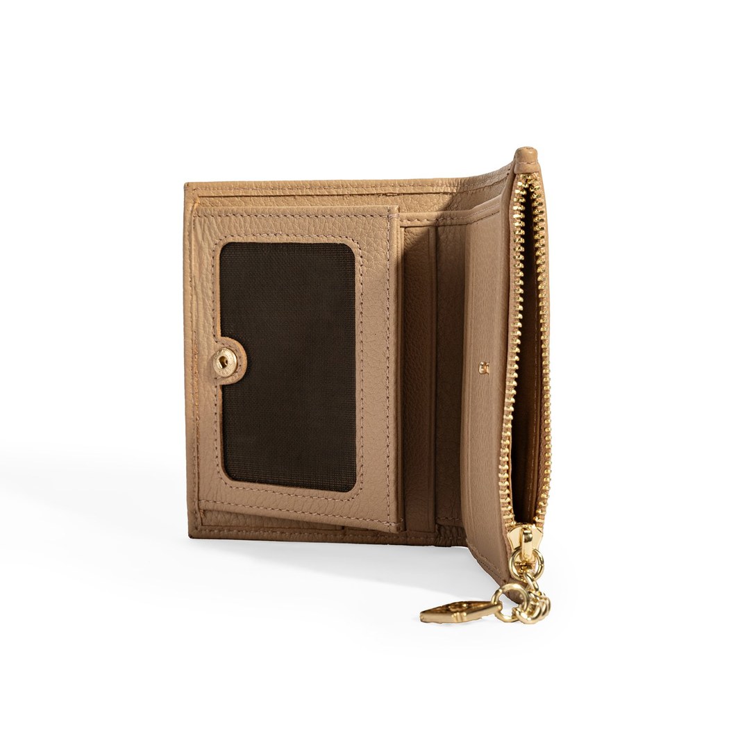 Kadın Bej Zincir Detaylı Deri Cüzdan