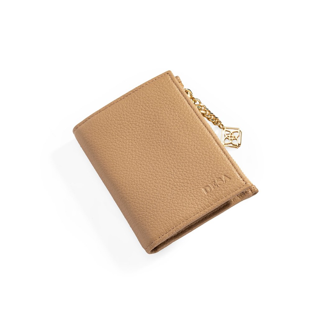 Kadın Bej Zincir Detaylı Deri Cüzdan