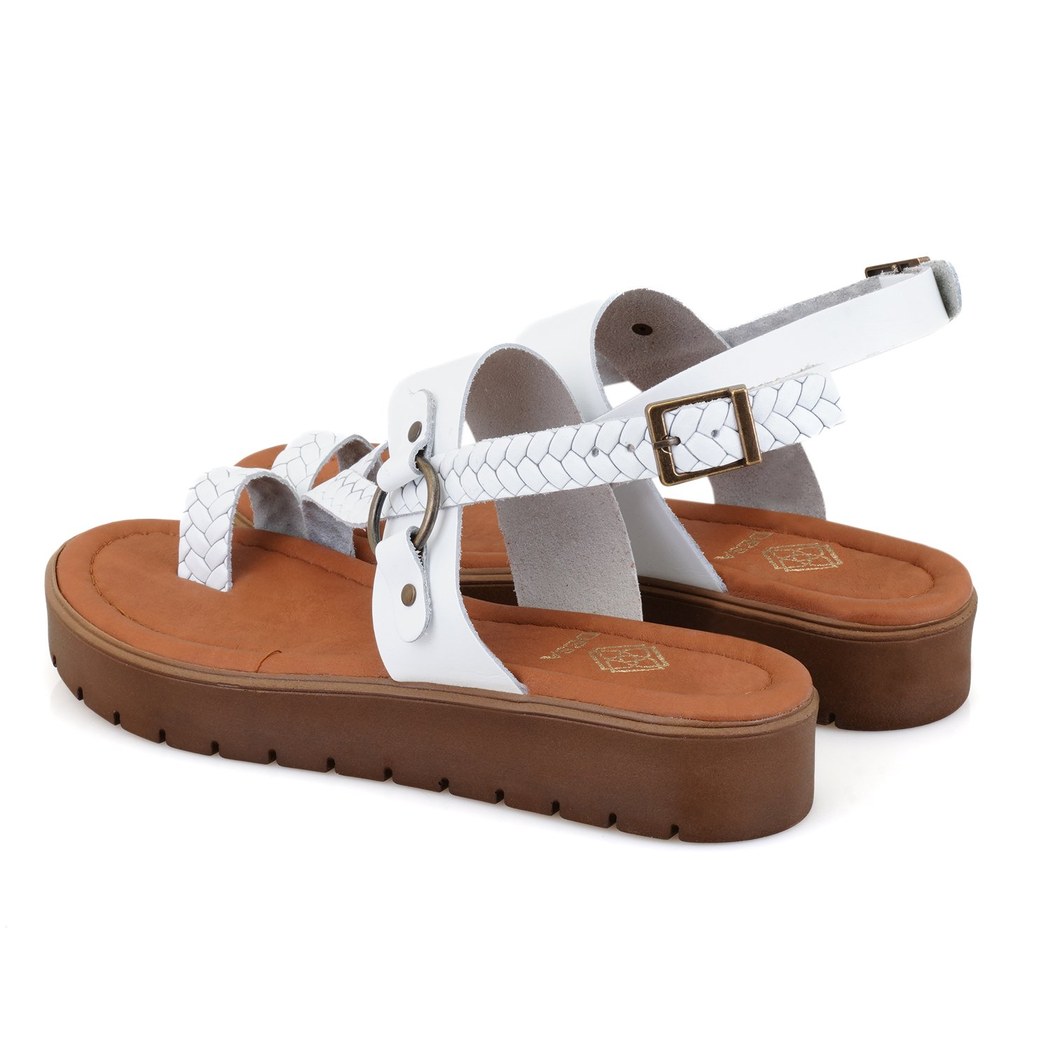 Kadın Beyaz Ayarlanabilir Tokalı Deri Sandalet