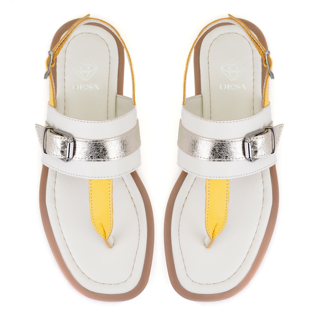 Kadın Beyaz Ayarlanabilir Tokalı Deri Terlik