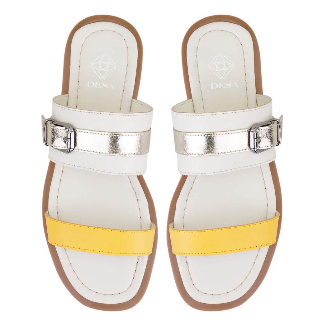 Kadın Beyaz Ayarlanabilir Tokalı Deri Terlik