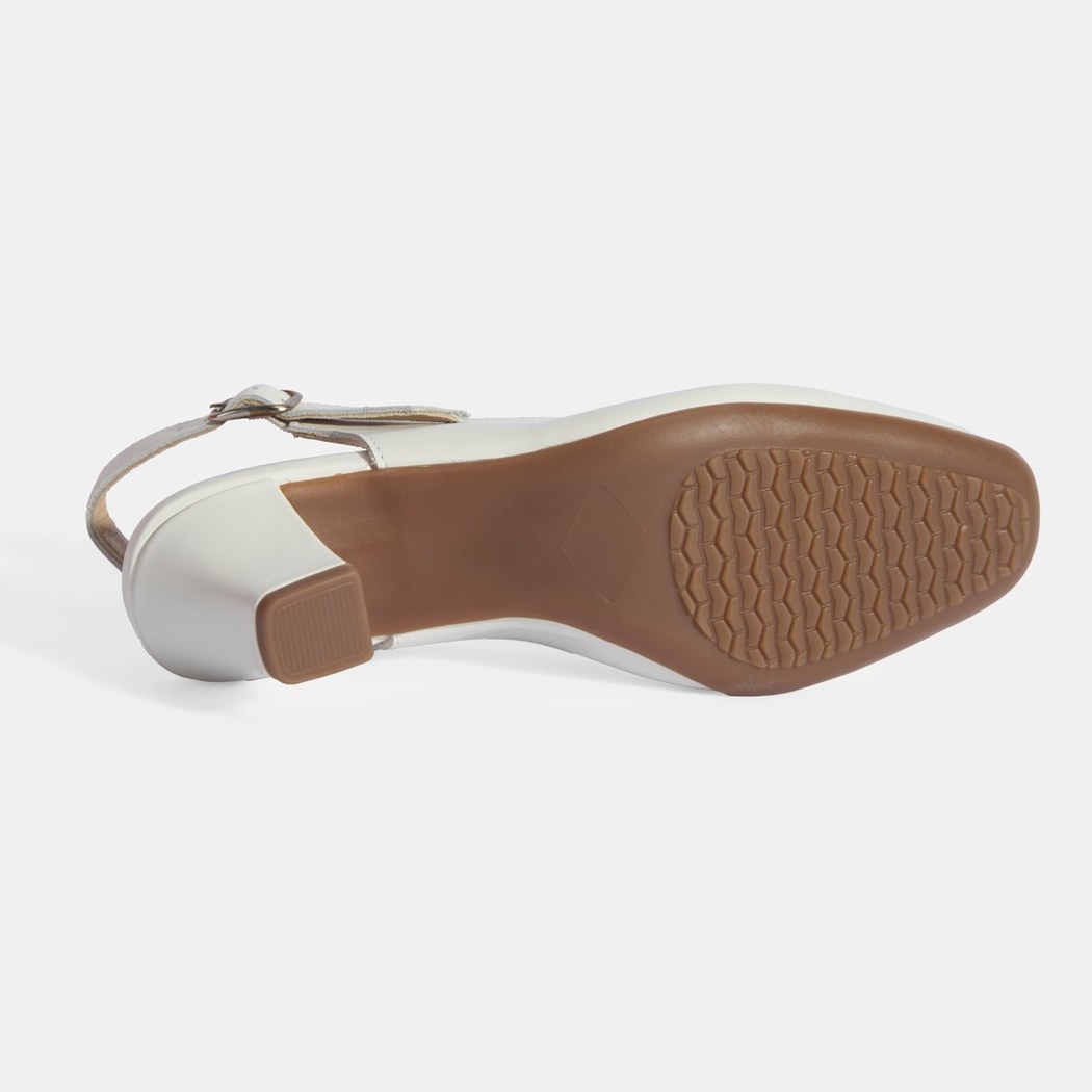 Kadın Beyaz Ayarlanabilir Tokalı DesaComfort Deri Topuklu Ayakkabı