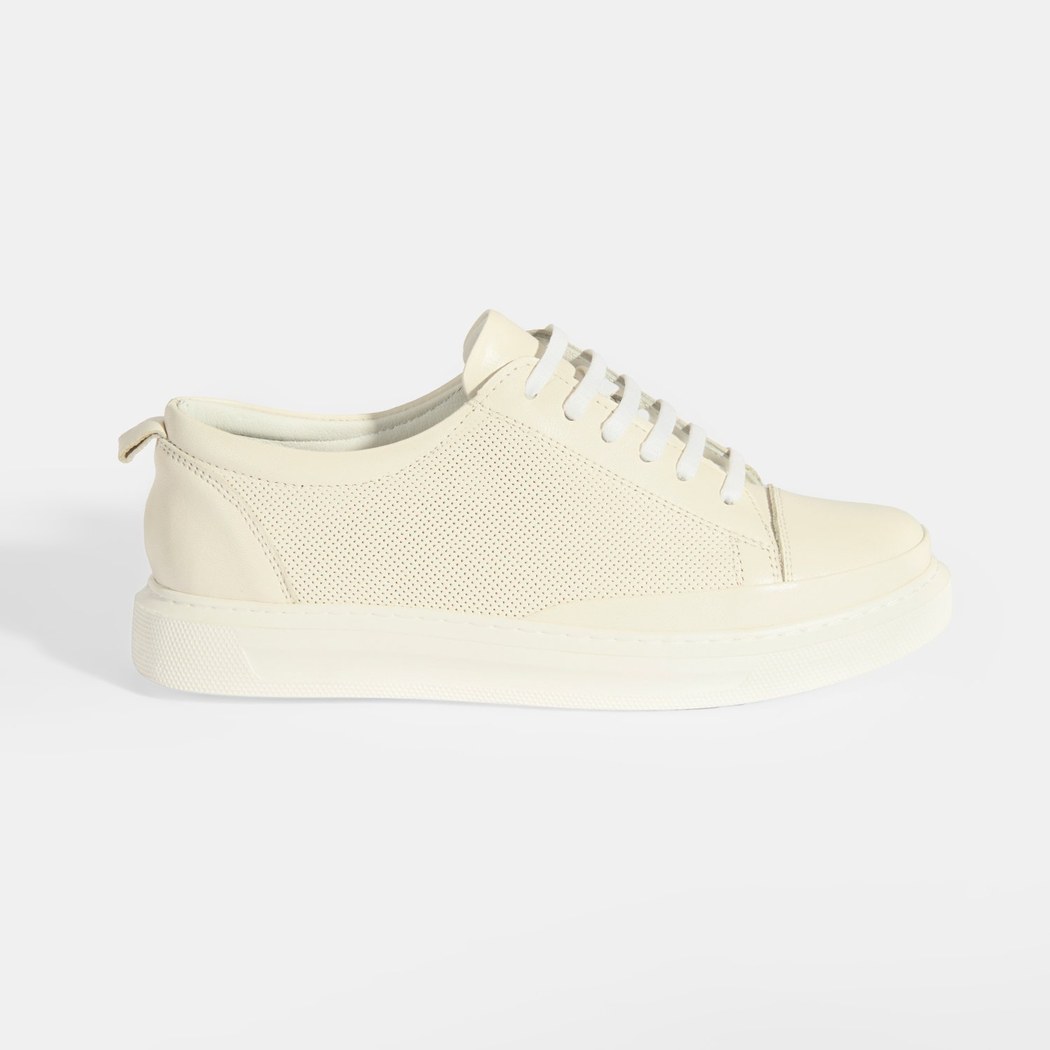 Kadın Beyaz Deri Bağcıklı Spor Ayakkabı