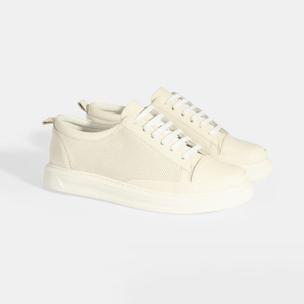 Kadın Beyaz Deri Bağcıklı Spor Ayakkabı