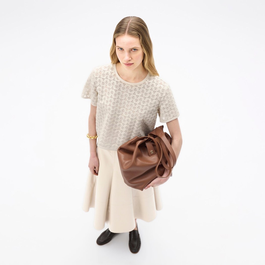 Kadın Beyaz Deri Detaylı Bluz