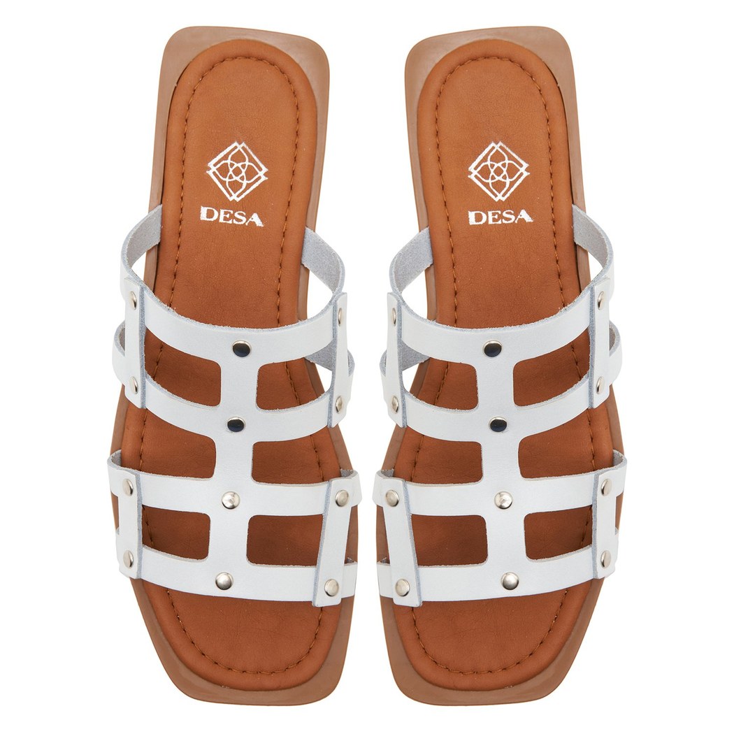 Kadın Beyaz Deri Terlik