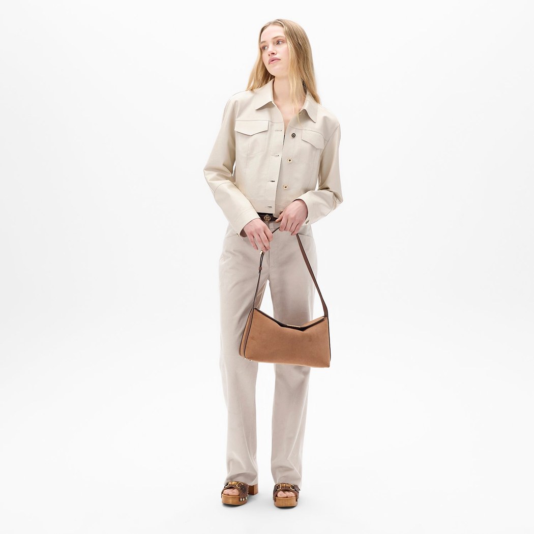 Kadın Beyaz Gömlek Yaka Metal Düğme Detaylı Deri Ceket 