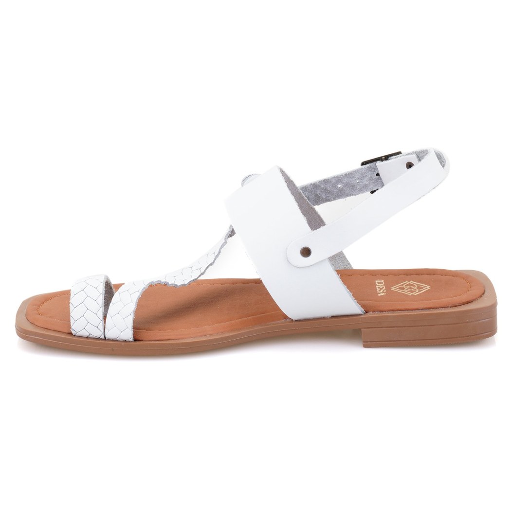 Kadın Beyaz Örgü Baskılı Deri Sandalet