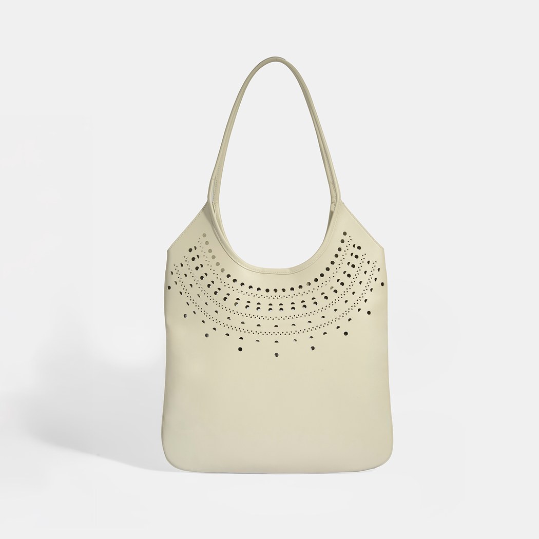 Kadın Beyaz Perforeli Süet Omuz Çantası