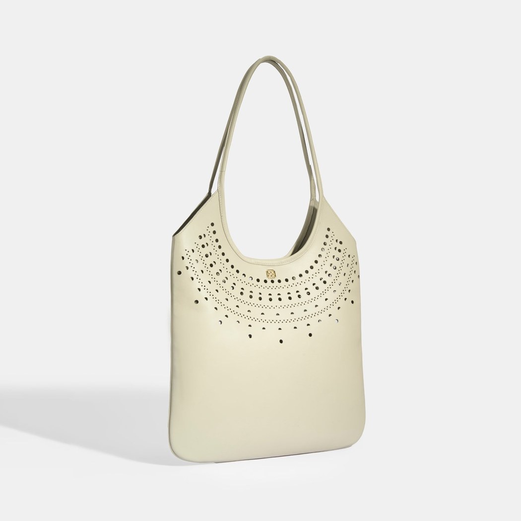 Kadın Beyaz Perforeli Süet Omuz Çantası