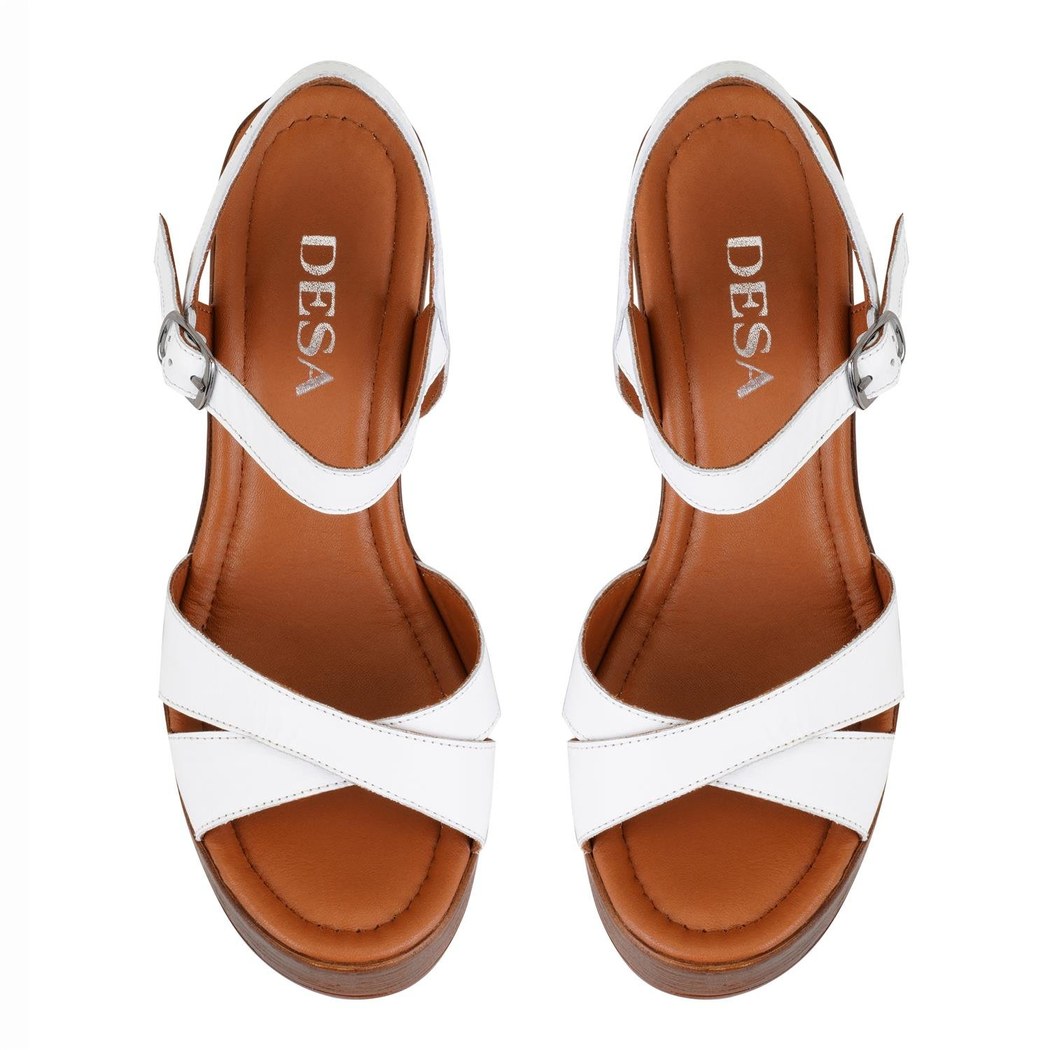 Kadın Beyaz Platform Topuklu Deri Sandalet