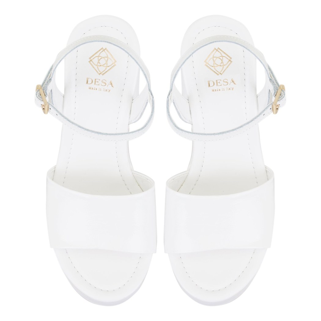 Kadın Beyaz Platform Topuklu Deri Sandalet