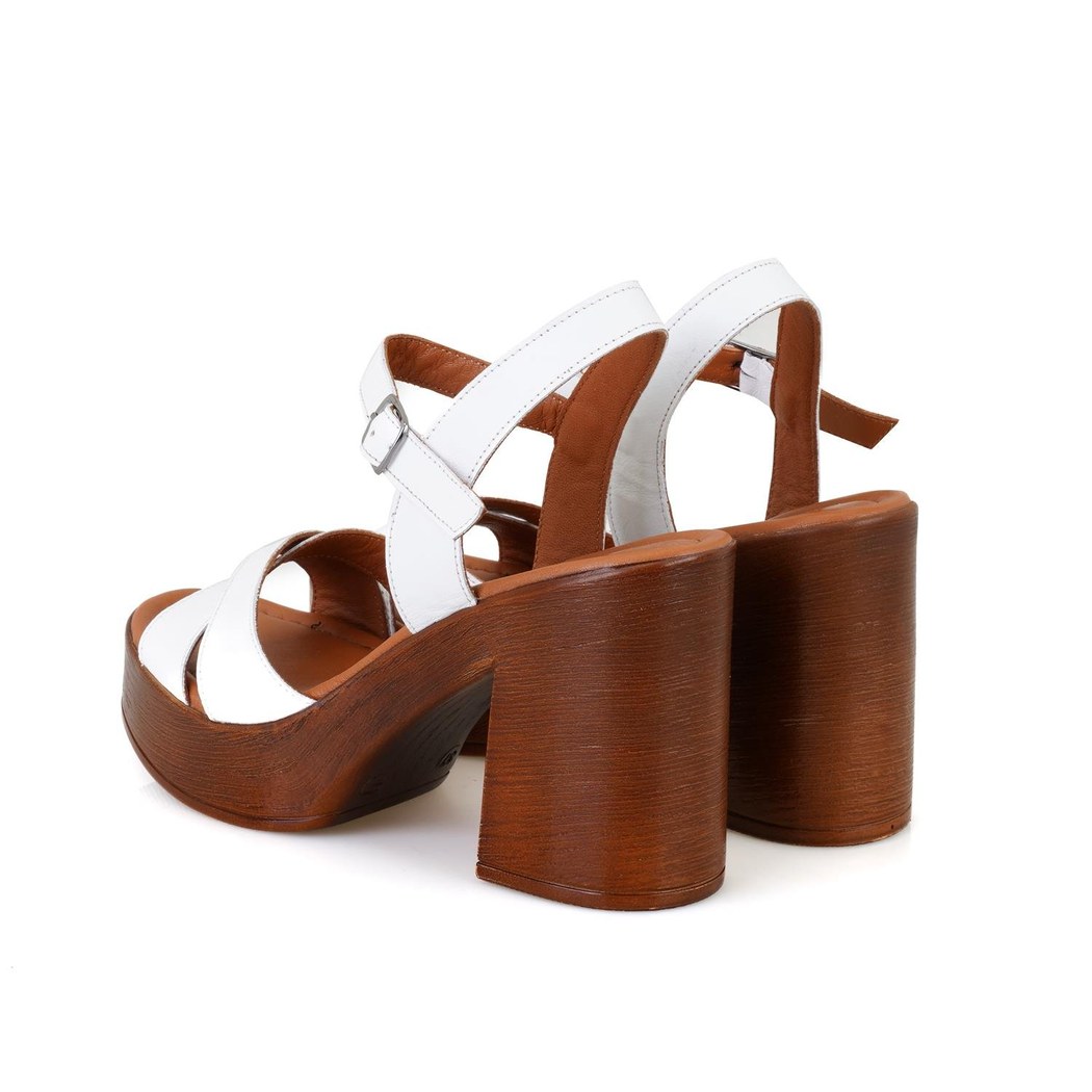 Kadın Beyaz Platform Topuklu Deri Sandalet