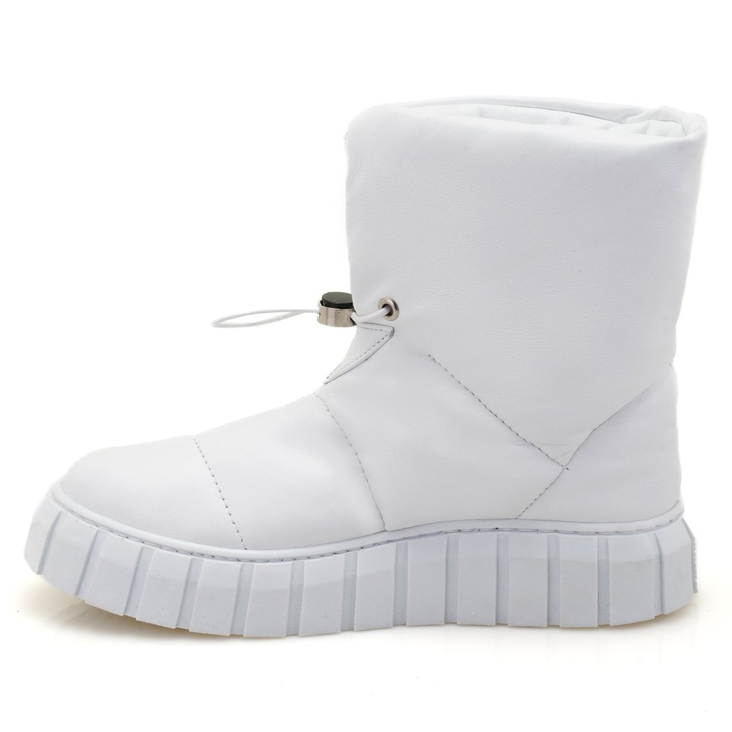 Kadın Beyaz Puffer Deri Detaylı Bot