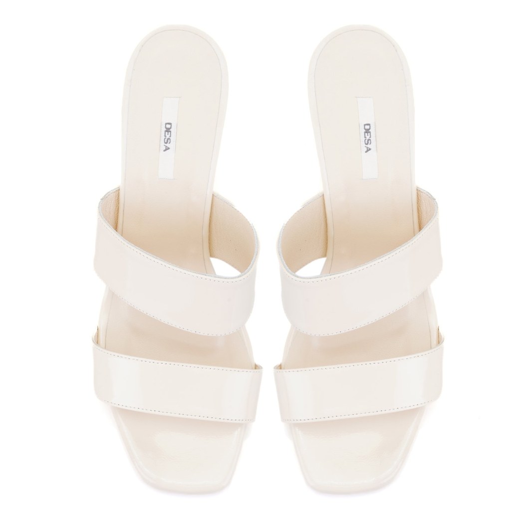 Kadın Beyaz Rugan Deri Platformlu Terlik