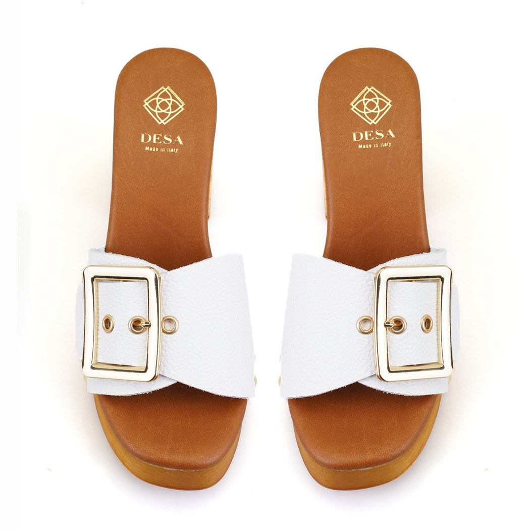 Kadın Beyaz Topuklu Deri Terlik