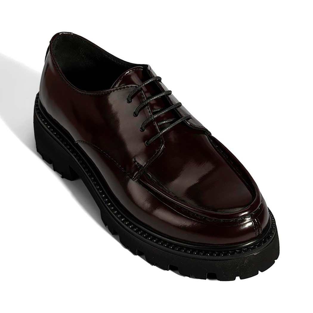 Kadın Bordo Bağcıklı Kalın Tabanlı Deri Günlük Ayakkabı